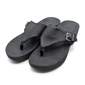 Vionic Capitola Platform Flip Flop Thongs Sandals Black Studded Women's Size 8
